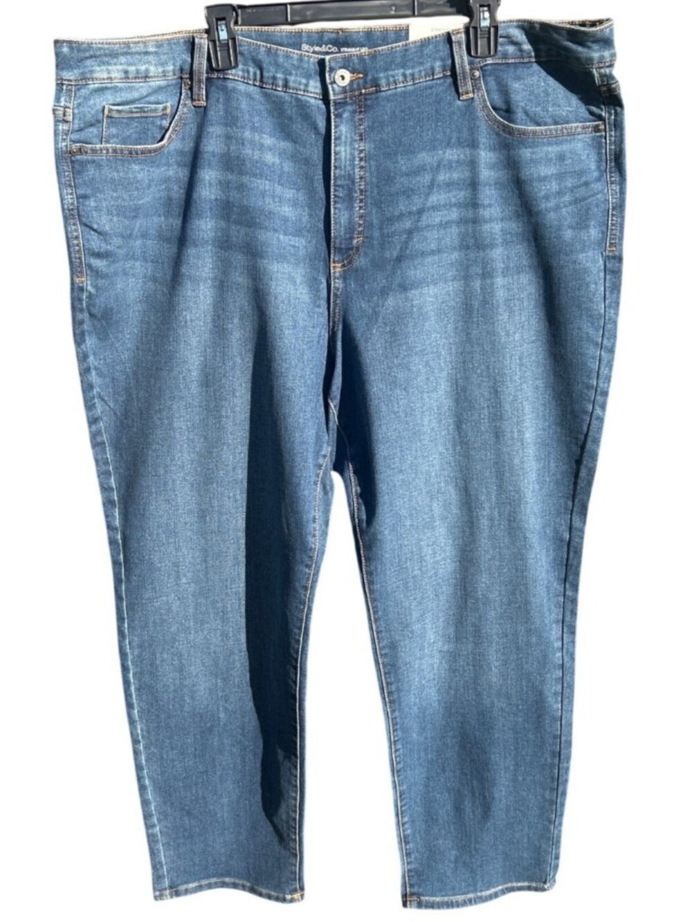 Style & Co Plus Size 24W High Rise Straight Leg Jeans With Slimming Pocket Blue - Picture 2 of 8